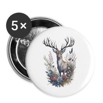 Ruhiges Blumenhirsch-Aquarellgemälde - Buttons klein 25 mm (5er Pack) - Weiß - Vorne