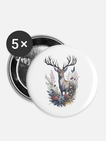 Ruhiges Blumenhirsch-Aquarellgemälde - Buttons klein 25 mm (5er Pack) - Weiß