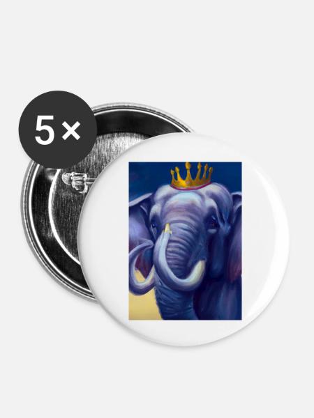 Elefant mit Krone - Buttons klein 25 mm (5er Pack) - Weiß