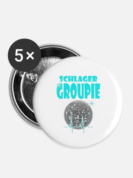SCHLAGERGROUPIE türkis - Buttons klein 25 mm (5er Pack) - Weiß