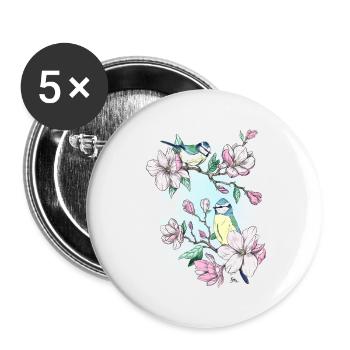 Blue and magnolias - Buttons small 1''/25 mm (5-pack) - white - Front