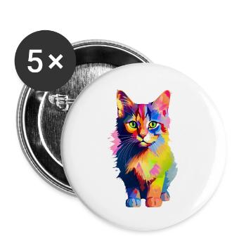 Animal colorful cat - Buttons small 1''/25 mm (5-pack) - white - Front