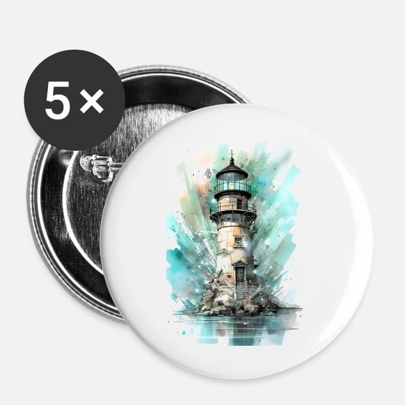 Phare moderne - Lot de 5 petits badges (25 mm) - blanc