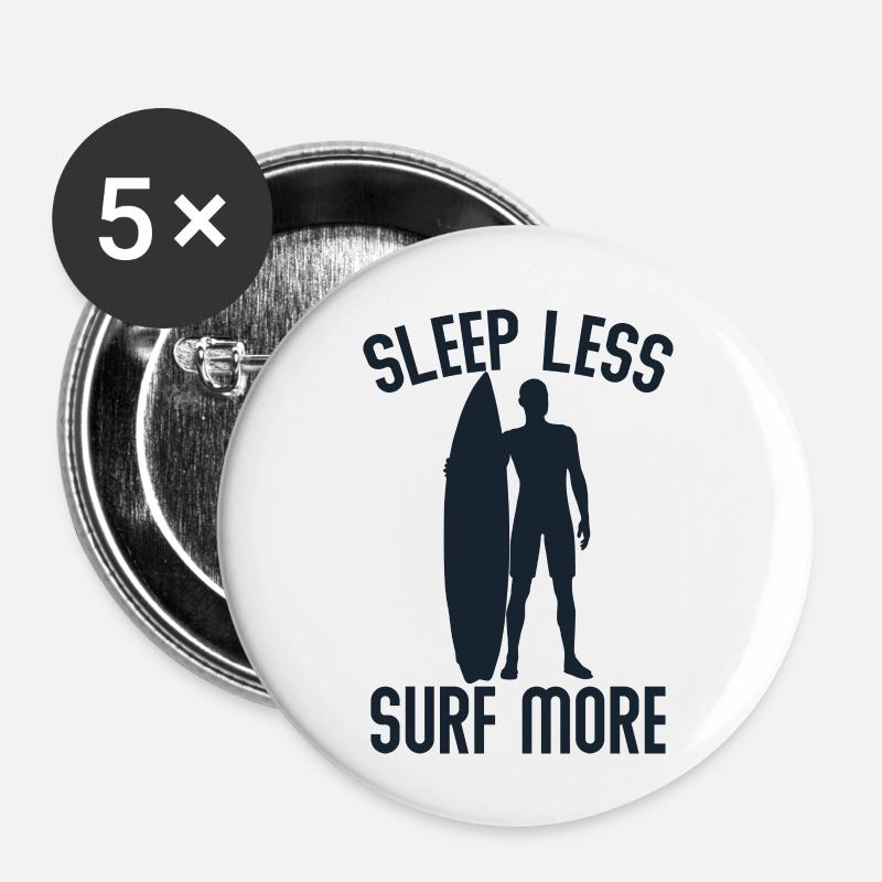 Sleep less surf more - Buttons small 1''/25 mm (5-pack) - white