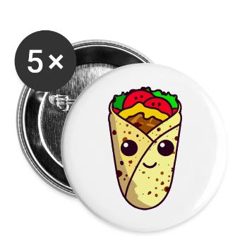 Kawaii Wrap, Döner, Taco - Süßes Streetfood Design - Buttons klein 25 mm (5er Pack) - Weiß - Vorne