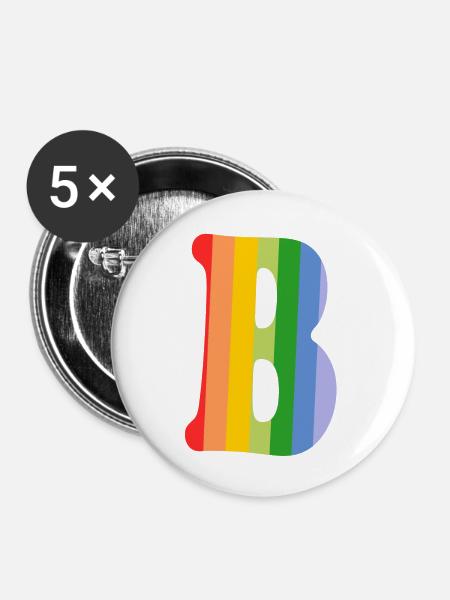Buchstabe B Regenbogen - Buttons klein 25 mm (5er Pack) - Weiß