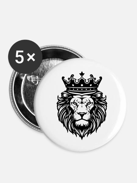 Löwe Löwenkopf Raubtier - Buttons klein 25 mm (5er Pack) - Weiß