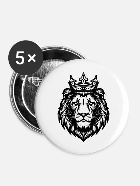 Löwe Löwenkopf Raubtier - Buttons klein 25 mm (5er Pack) - Weiß