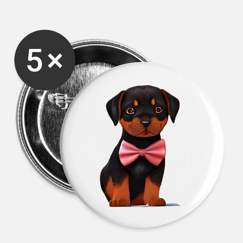 Rottweiler Hunde mit Fliege Hund Anzug Hundewelpe - Buttons klein 25 mm (5er Pack) - Weiß
