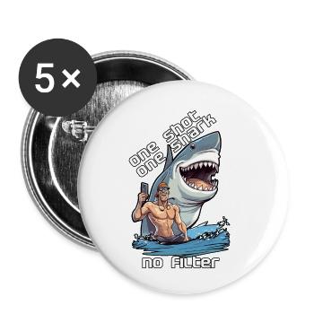 Une photo, un requin, pas de filtre. Selfie - Lot de 5 petits badges (25 mm) - blanc - Devant