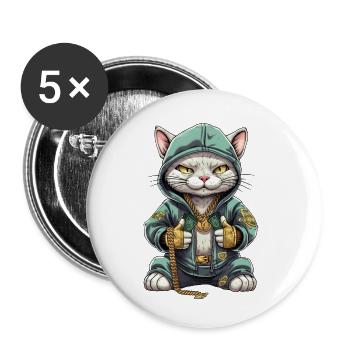 Katzen-Hip-Hop - Buttons klein 25 mm (5er Pack) - Weiß - Vorne