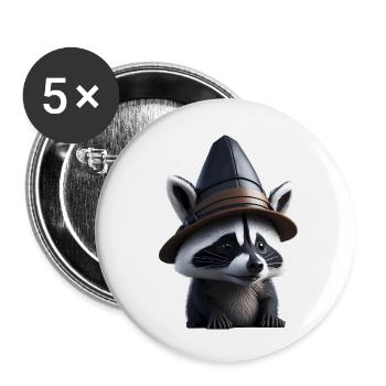 Raccoon with hat - Buttons small 1''/25 mm (5-pack) - white - Front