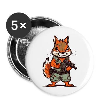 Eichhörnchenmit einem Gewehr im Comic Look - Buttons klein 25 mm (5er Pack) - Weiß - Vorne