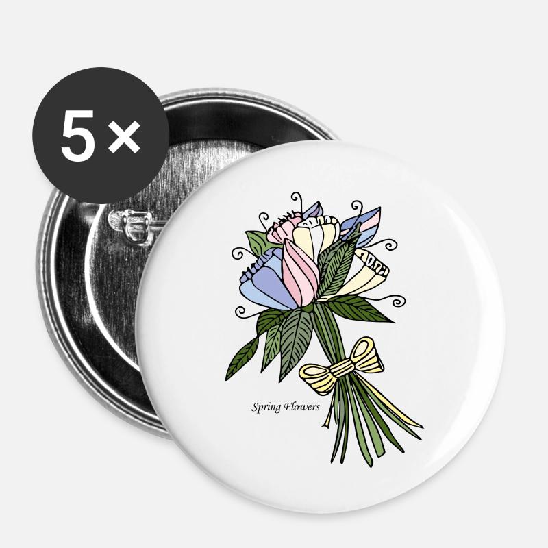 Spring flowers - Buttons small 1''/25 mm (5-pack) - white