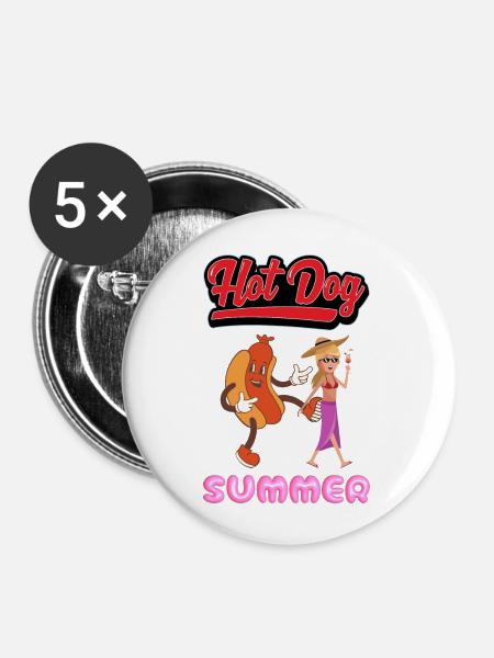 Hot Dog Sommer Mädchen - Buttons klein 25 mm (5er Pack) - Weiß