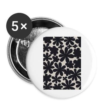 Schwarze Blumen-Muster - Buttons klein 25 mm (5er Pack) - Weiß - Vorne