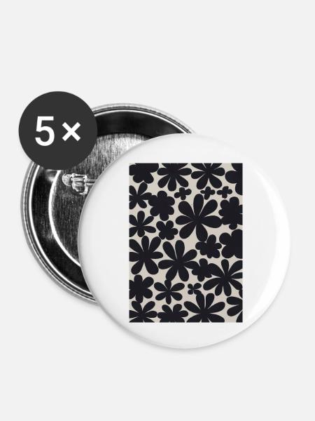 Schwarze Blumen-Muster - Buttons klein 25 mm (5er Pack) - Weiß