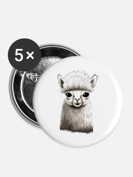 Alpaka flauschig und süß - Buttons klein 25 mm (5er Pack) - Weiß