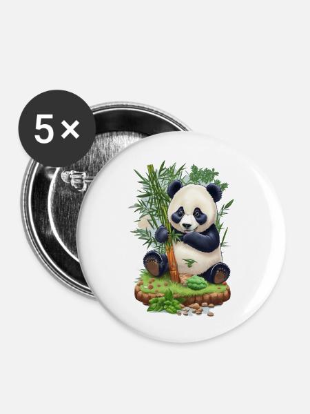 Panda Bär ißt Bambus - Buttons klein 25 mm (5er Pack) - Weiß