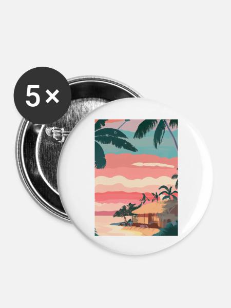 Hawaii Malerei - Buttons klein 25 mm (5er Pack) - Weiß