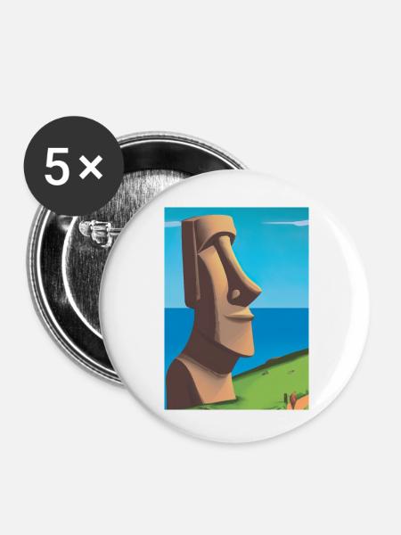 Monumentale Moai-Statuen - Buttons klein 25 mm (5er Pack) - Weiß
