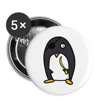 Pirat - lustiger Pinguin - Buttons klein 25 mm (5er Pack) - Weiß - Vorne