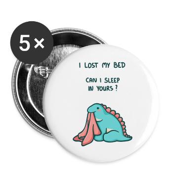 hugadino Bett verloren, Dino, süßer Dinosaurier - Buttons klein 25 mm (5er Pack) - Weiß - Vorne