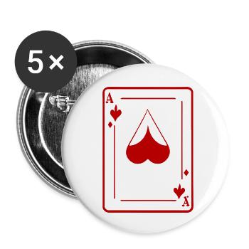 Spielkarte Ass - Buttons klein 25 mm (5er Pack) - Weiß - Vorne