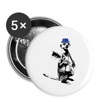 Suricate Guitariste Blue Hat - Lot de 5 petits badges (25 mm) - blanc - Devant