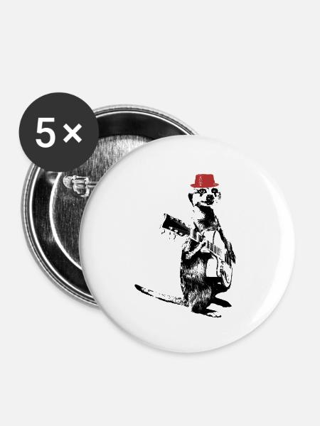 Meerkat Guitarplayer Red Hat - Buttons klein 25 mm (5er Pack) - Weiß