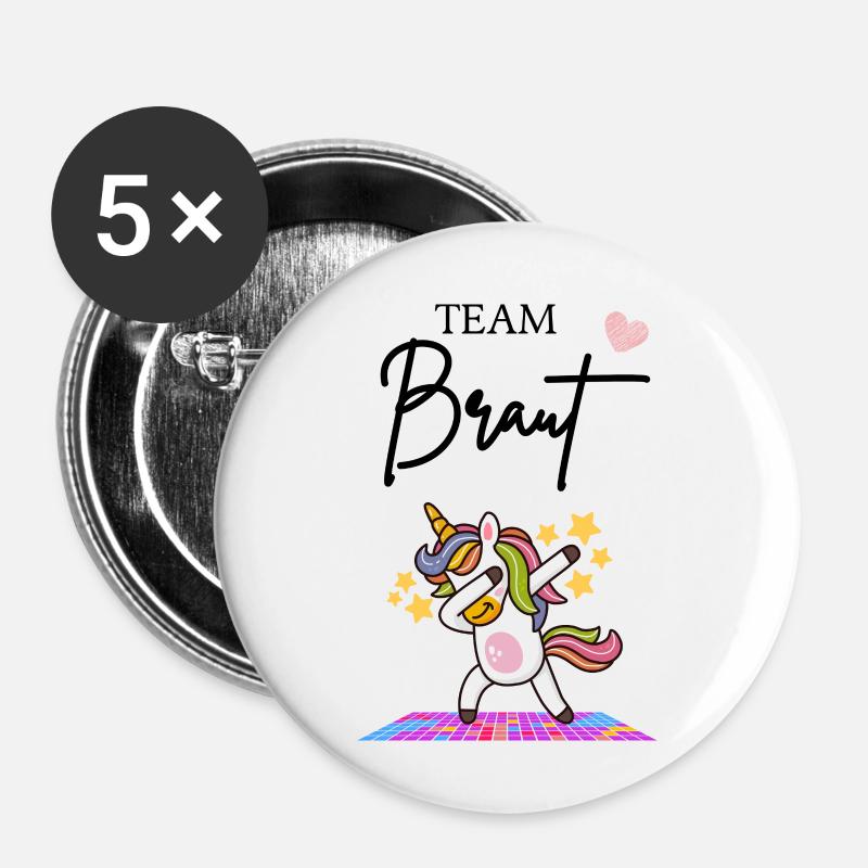 Team Braut - Buttons klein 25 mm (5er Pack) - Weiß