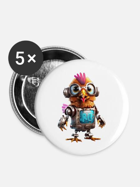 Robo Chicken - Buttons klein 25 mm (5er Pack) - Weiß