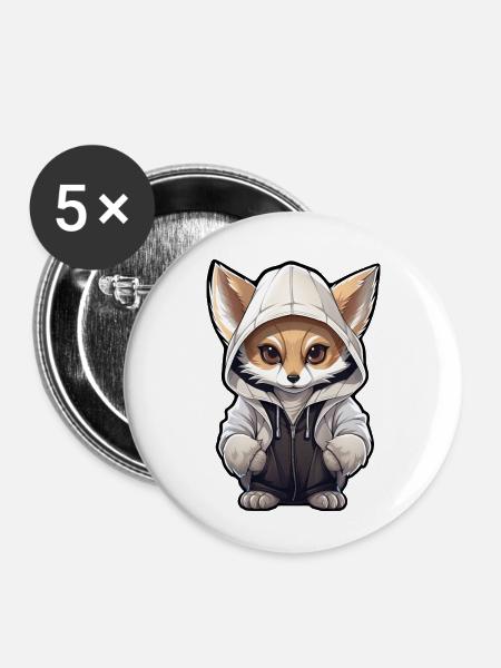 Cooler Fennec Fuchs in Freizeitkleidung - Buttons klein 25 mm (5er Pack) - Weiß