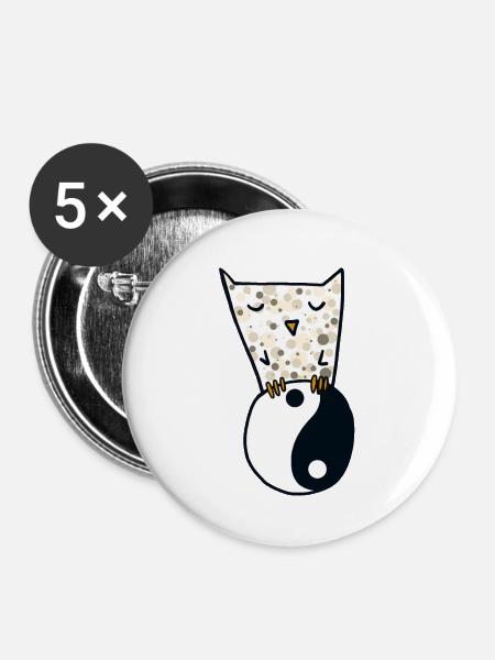 Eule und yin yang - Buttons klein 25 mm (5er Pack) - Weiß