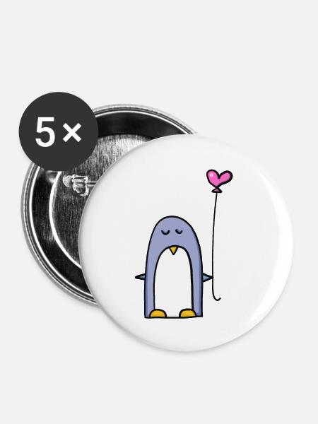 Pinguin mit Herzballon - Buttons klein 25 mm (5er Pack) - Weiß