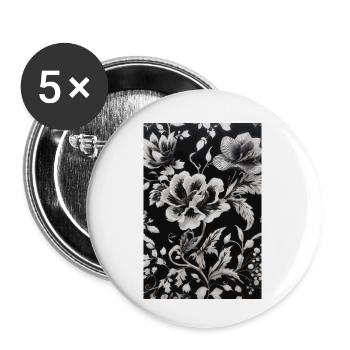 motif floral blanc sur fond noir. - Lot de 5 petits badges (25 mm) - blanc - Devant