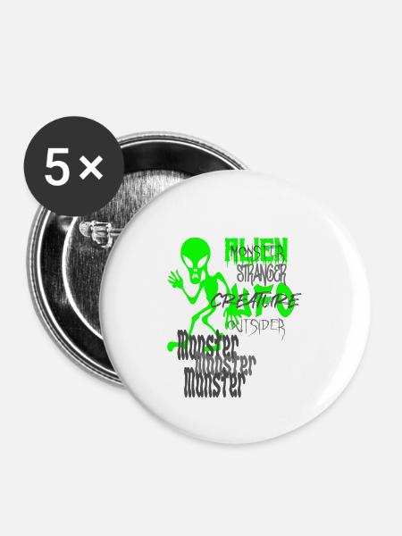 cooles Alien Design - Buttons klein 25 mm (5er Pack) - Weiß