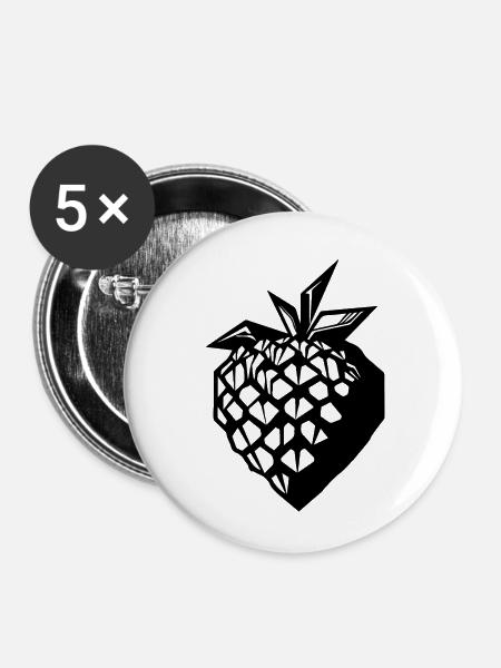 Erdbeere Obst Frucht - Buttons klein 25 mm (5er Pack) - Weiß