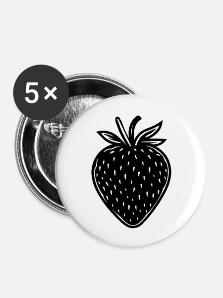 Erdbeere Obst Frucht - Buttons klein 25 mm (5er Pack) - Weiß