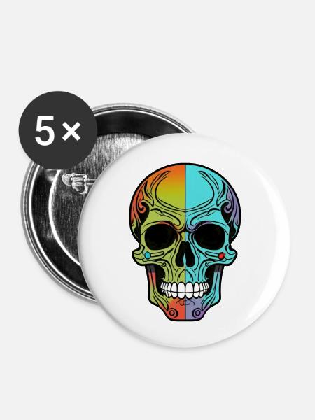 Skull OrangeBlue - Buttons klein 25 mm (5er Pack) - Weiß