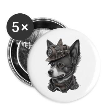 steampunk dog - Lot de 5 petits badges (25 mm) - blanc - Devant