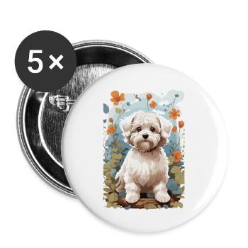 Bichon Havanais, Bichon Havenese, Chien à Natuen - Lot de 5 petits badges (25 mm) - blanc - Devant