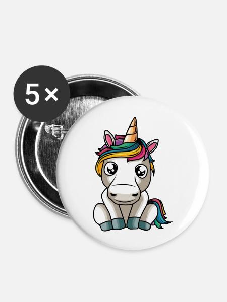 unicorn - Buttons klein 25 mm (5er Pack) - Weiß