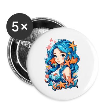 Blue Hair Mermaid - Buttons klein 25 mm (5er Pack) - Weiß - Vorne