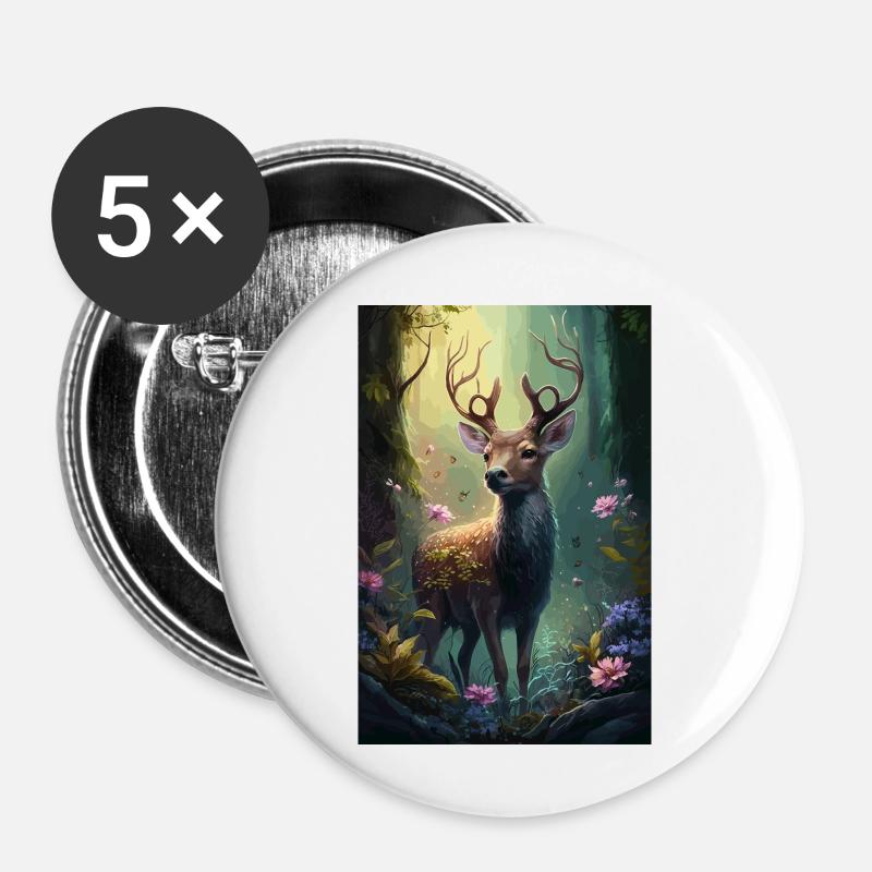 Rehe im Wald - Buttons klein 25 mm (5er Pack) - Weiß