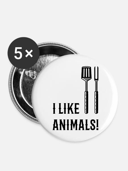 I Like Animals! (Grillbesteck / Black) - Buttons klein 25 mm (5er Pack) - Weiß