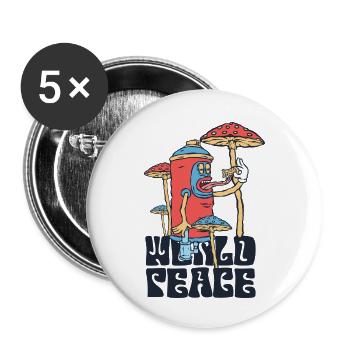 420 Père Shroom de la paix mondiale - Lot de 5 petits badges (25 mm) - blanc - Devant