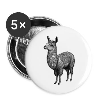 Schwarz-Weiß-Lama-Zeichnung mit Mustern - Buttons klein 25 mm (5er Pack) - Weiß - Vorne