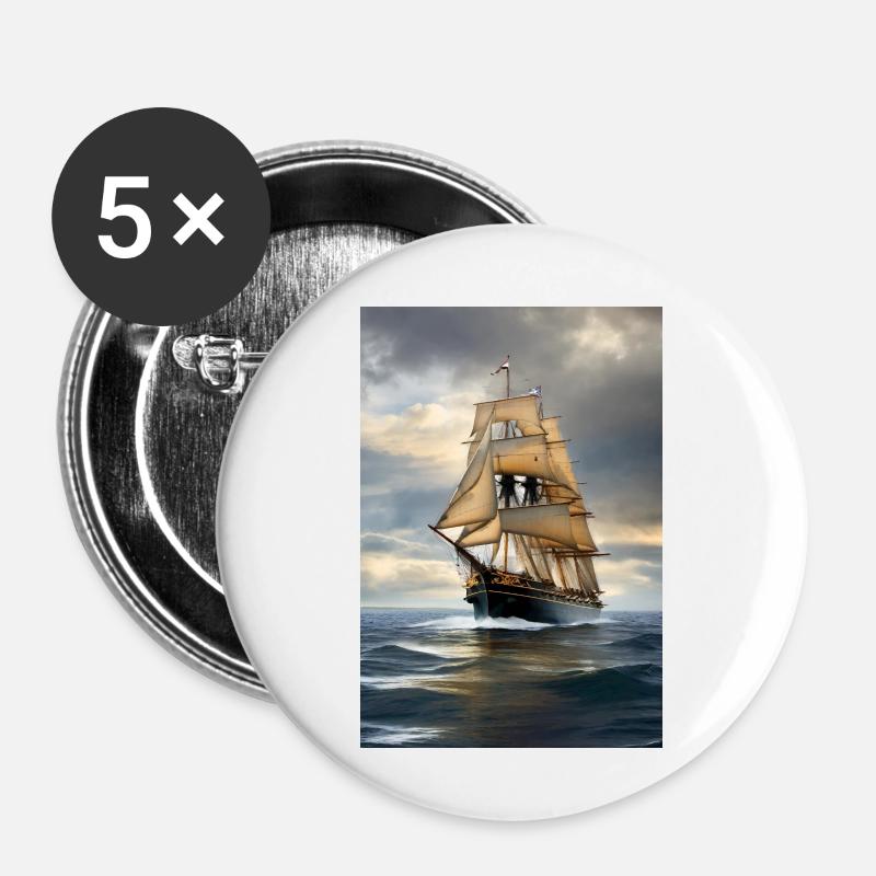 Voilier - Lot de 5 petits badges (25 mm) - blanc