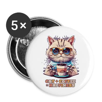 Le café Cat Plus, c’est le bonheur - Lot de 5 petits badges (25 mm) - blanc - Devant